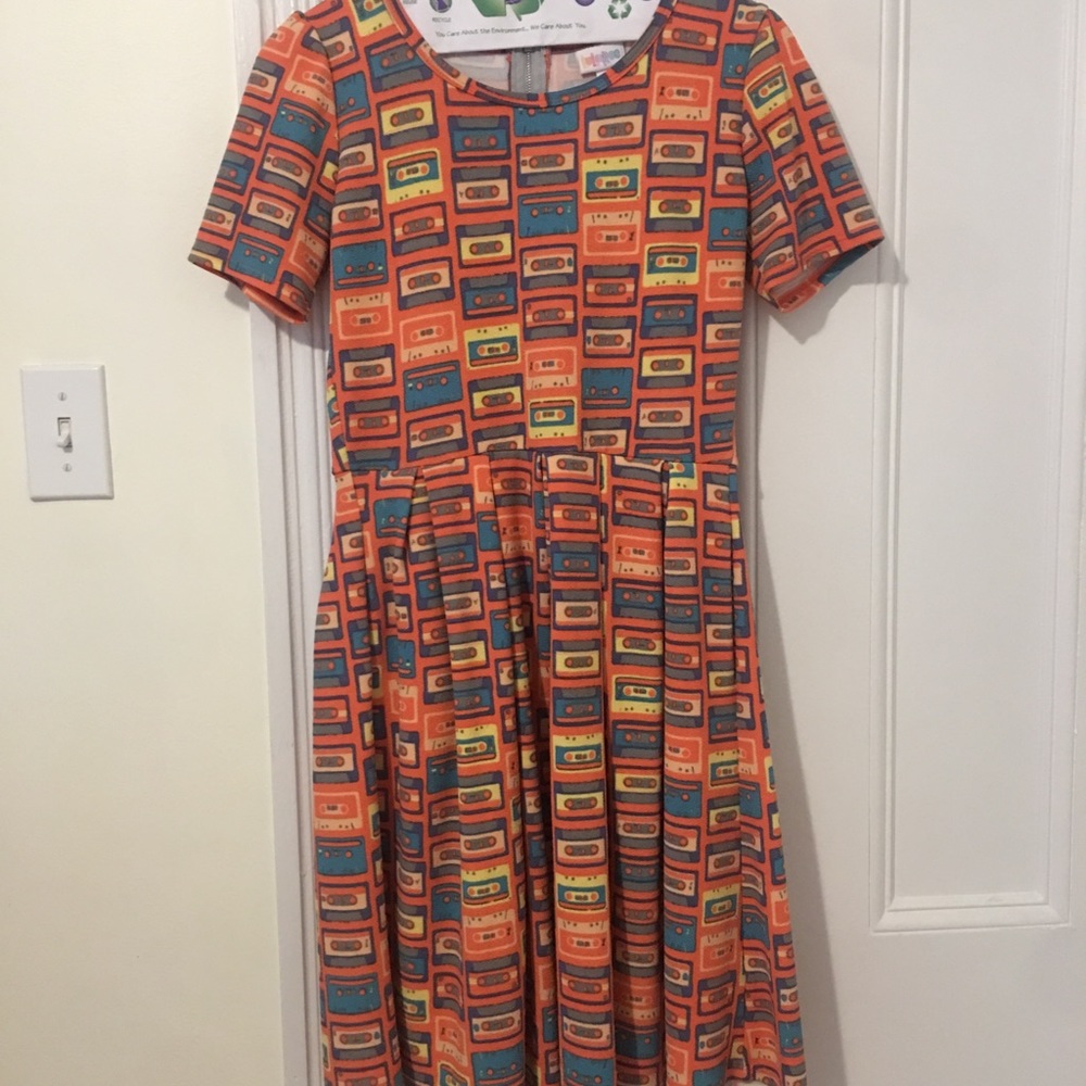 LulaRoe Amelia cassette tape pattern dress
